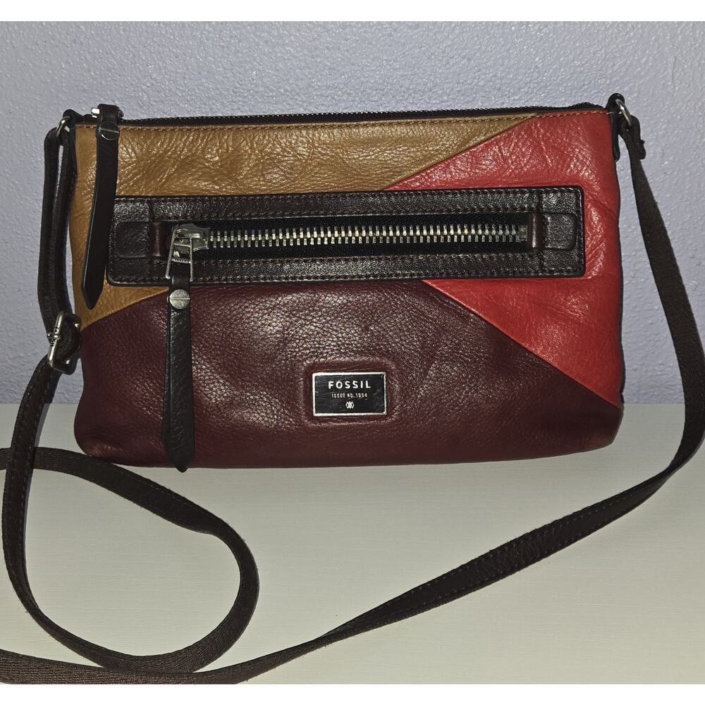 Fossil Dawson Leather Multi Colored Crossbody Bag